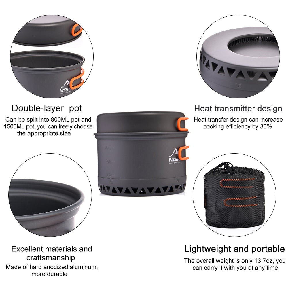 Widesea Camping 1.3L 2.3L Cookware Outdoor Cooking Set Heat Cooker Travel Table image 7