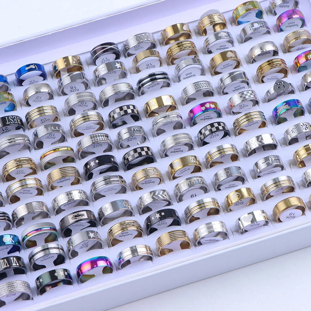 20Pcs/Lot Fashion Mix Style Hollow Stripe Punk Spikes Stainless Steel Rings Jew image 5