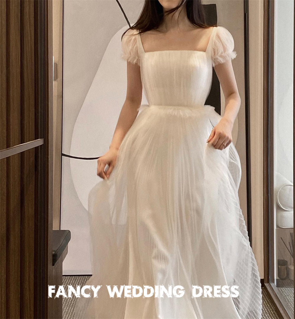 Fancy Korea Square Neck Wedding Dress Po Shoot A Line Soft Tulle Bridal Gown image 1