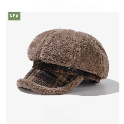 Plush Octagonal Cap Girls Autumn Winter Warm Beret Big Head Face Small Newspape image 4
