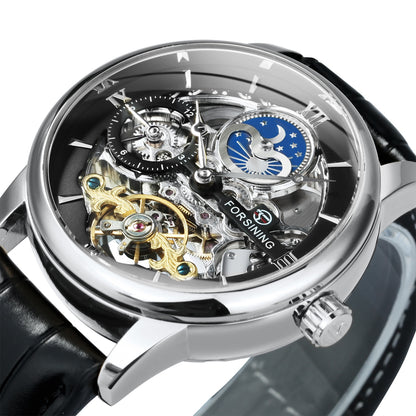Forsining Luxury Skeleton Mechanical Watches for Men Dual Time Zone Tourbillion image 0
