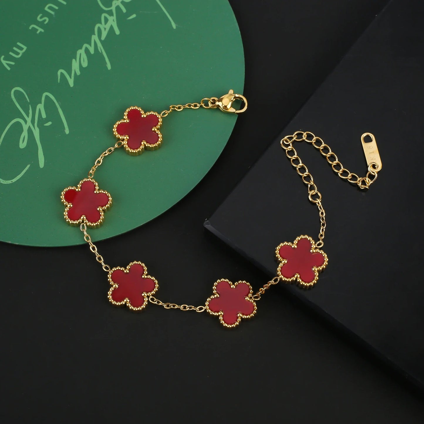 Gold Plated Hot Sale 316L Stainless Steel Plant Five Leaf Flower Bracelet Class image 1