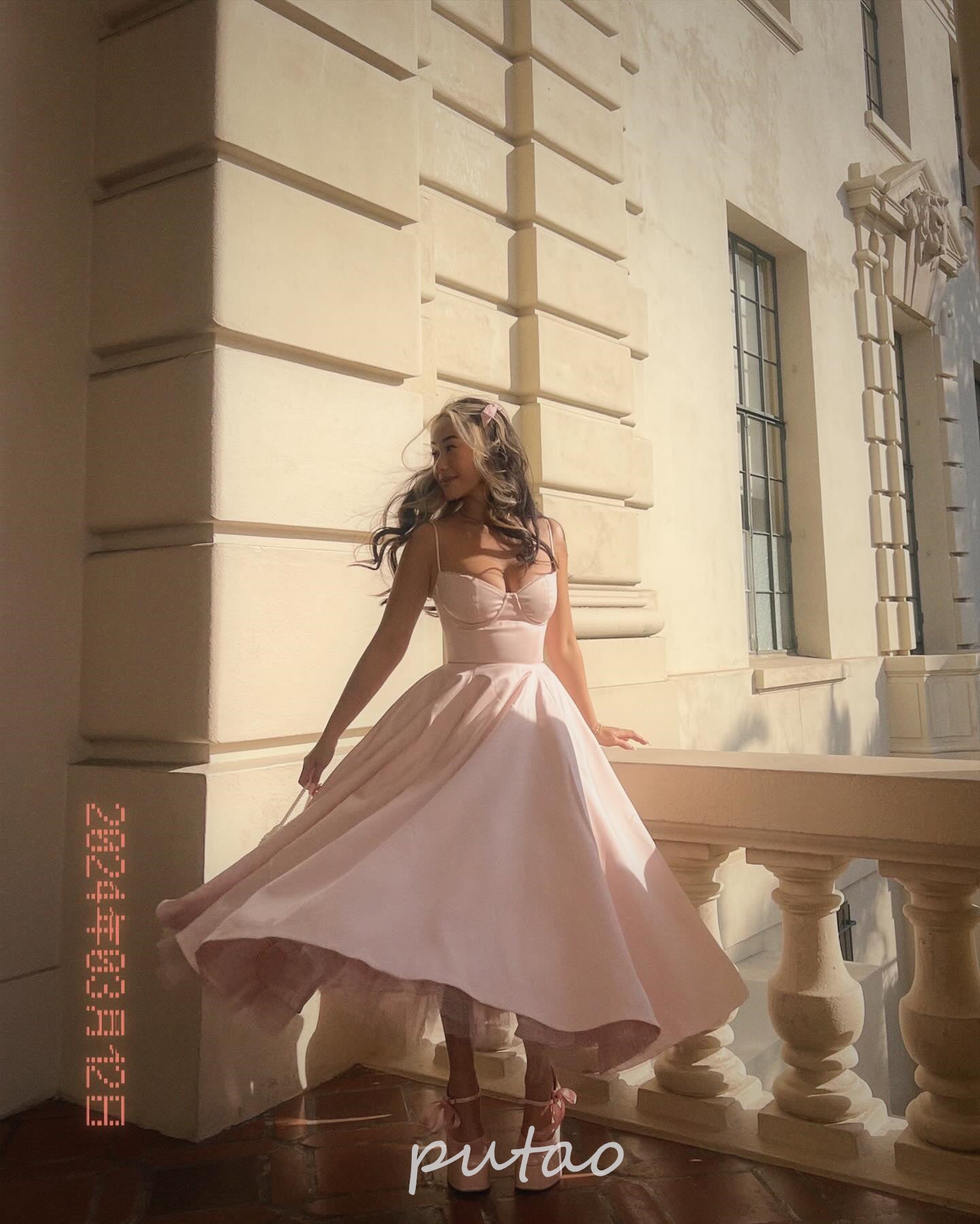 PuTao Pink A Line Satin Lace Long Prom Dresses Ankle Length Formal Graduation E image 4