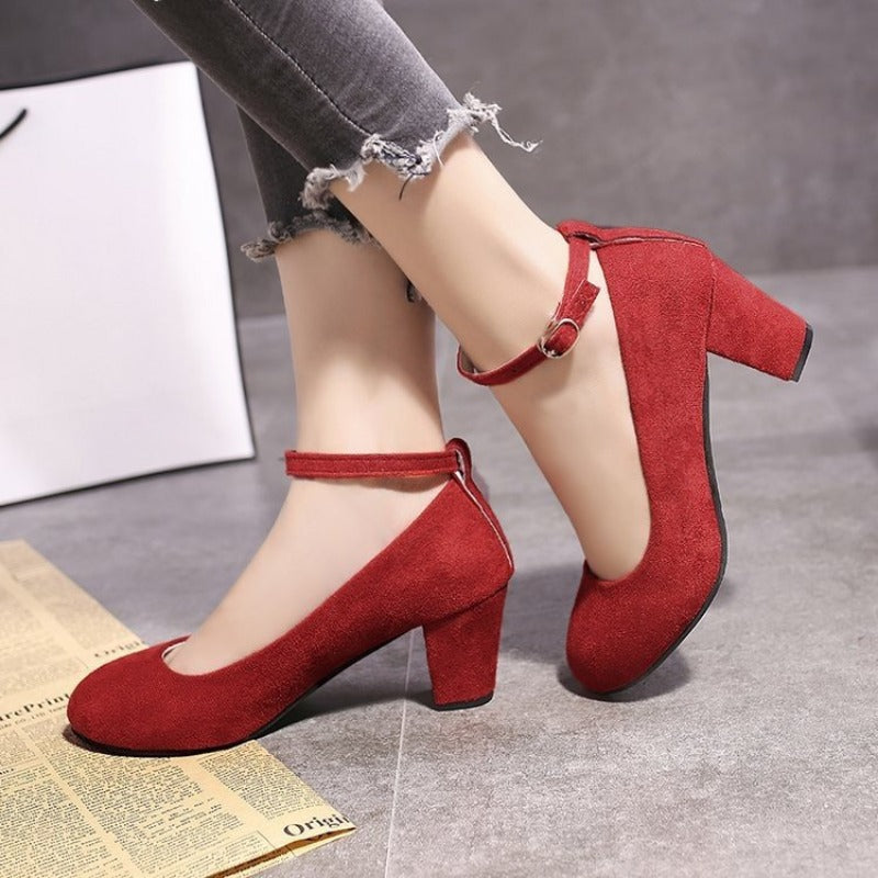 Women High Heels Round Toe New Fashion Shoes Thick Heel Pink Woman Shoes Eleg