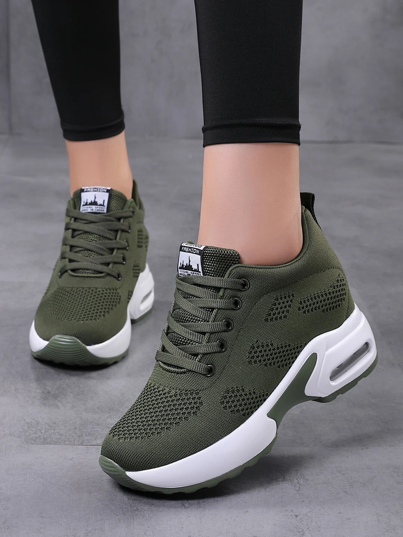 Women autumn sloping heel thick sole fly woven breathable sports shoes