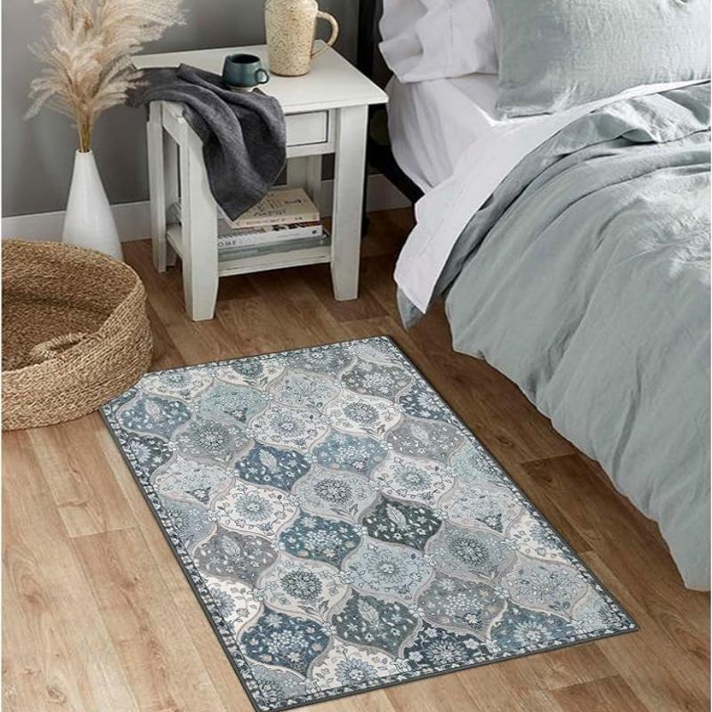 VIKAMA Vintage Crystal Velvet Ethnic Entry Door Mat Living Room Bedroom Coffee