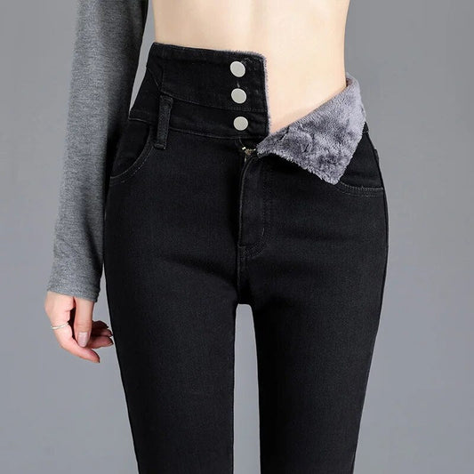 Thermal Winter Thick Fleece High-waist Warm Skinny Jeans Thick WomentretBu