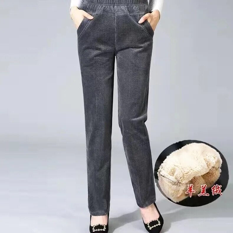 Plush Thick Casual Pants Fleece Pencil Pants Women Corduroy Warm Pants Autum