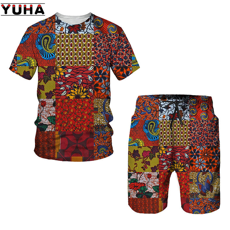 YUHA, African 3D Print Women/Men's T-shirts Sets Africa Dashiki Men Tracksui