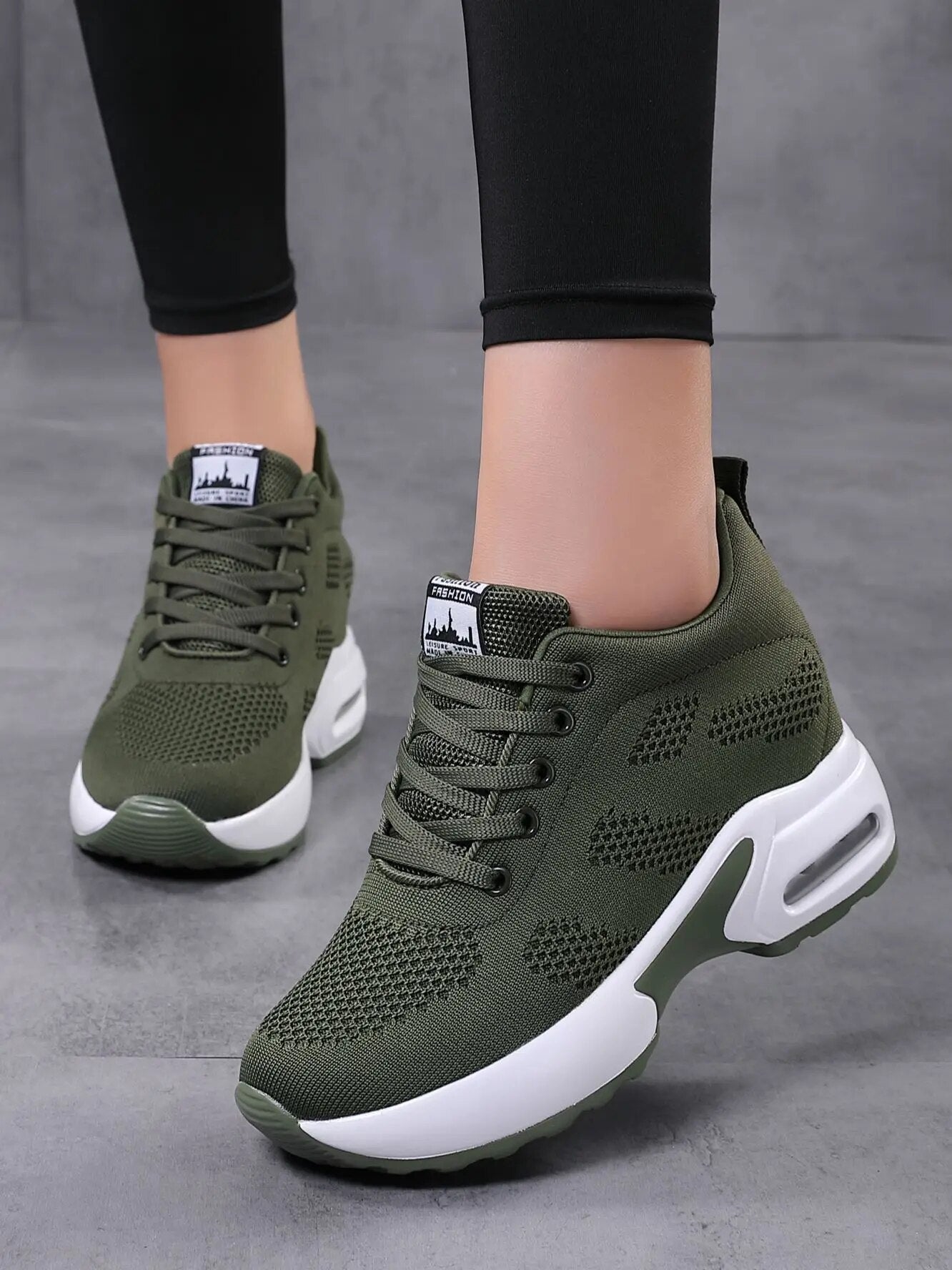 Women autumn sloping heel thick sole fly woven breathable sports shoes