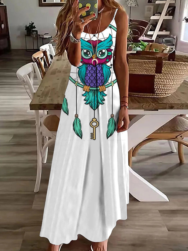 Summer Women Casual Long Dress Retro Ethnic Print Long Dress Everyday Street