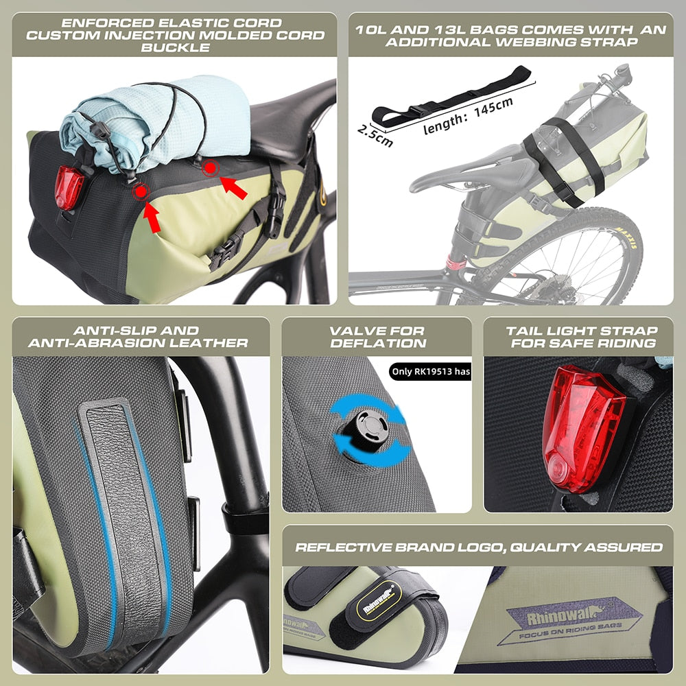 Rhinowalk Bike Saddle Bag Waterproof 5L-13L Large Capacity Foldable Tail Rear B image 14