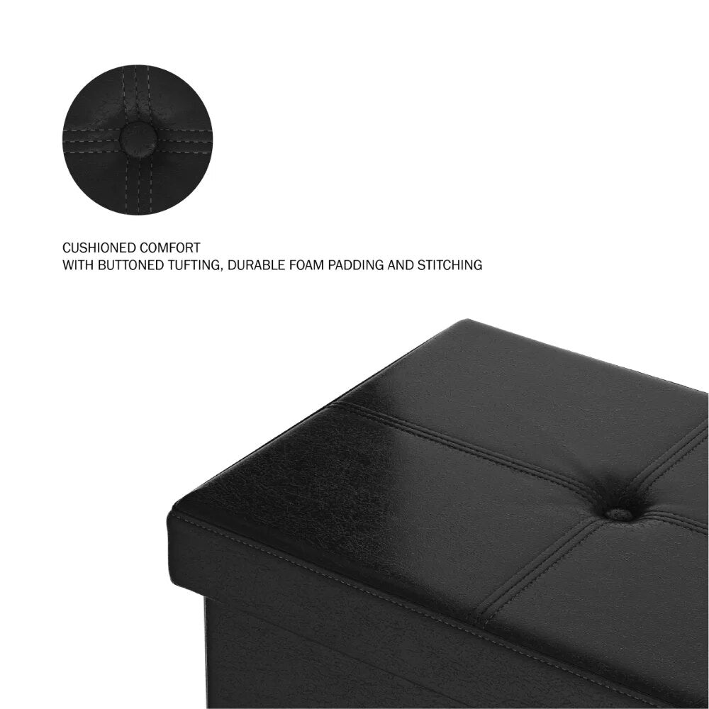 Foldable Storage Bench Ottoman ? Tufted Faux Leather Organizer By Lavish Home ( image 4