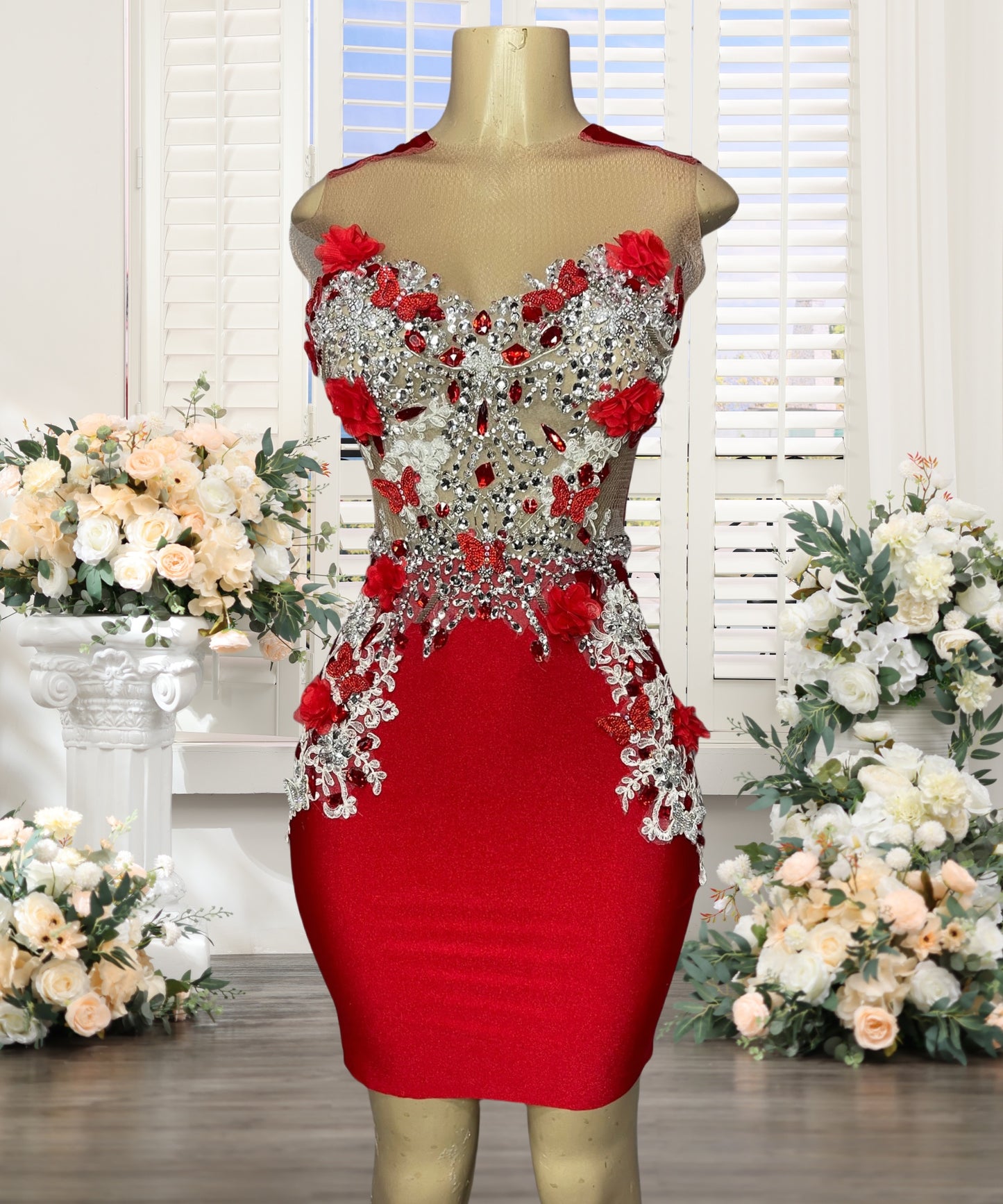 Red Sheath Crystal Homecoming Dresses for Girls 2025 Crystal Beading Hand Made
