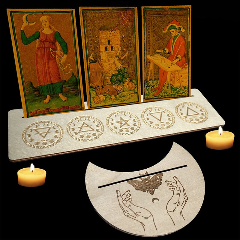 Wooden Stand for Tarot Moon Shape Rectangle Card a Set Altar Stand Wood Display image 3