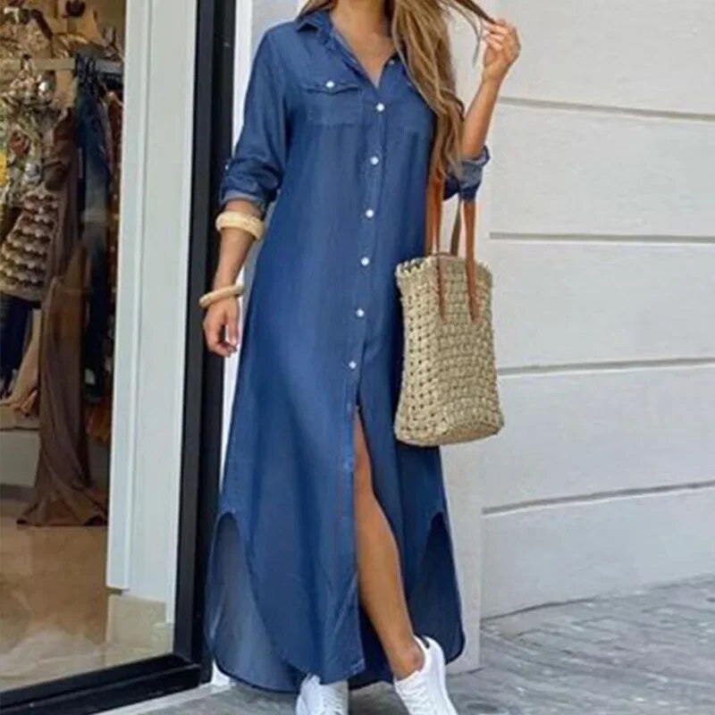 Women Long Sleeve Shirt Dress Spring Autumn Casual Boho Printed Dresses Fashion