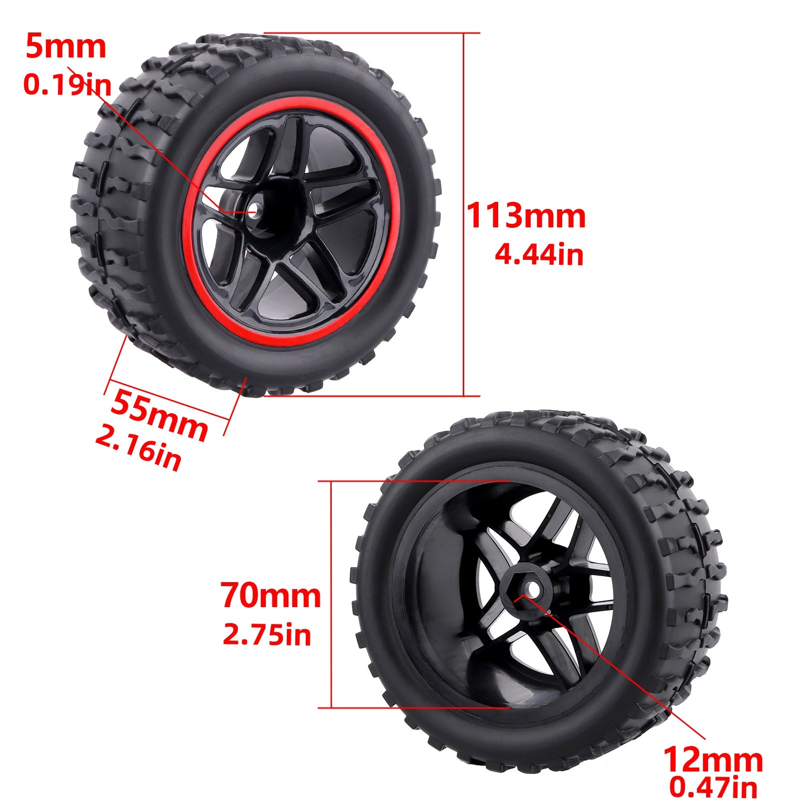 HobbyPark Glued 12mm Hex RC Truck Wheels Tires for 1/10 Traxxas Rustler 2wd 4x4 image 1