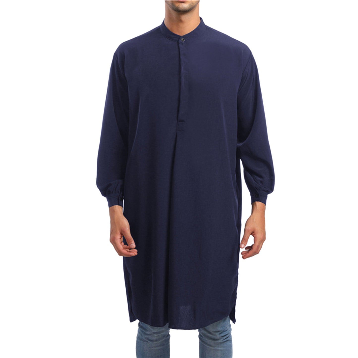 Men'S Spring Autumn Arab Long Gown Robe Shirt Solid Long Sleeve Button Down Mus image 2