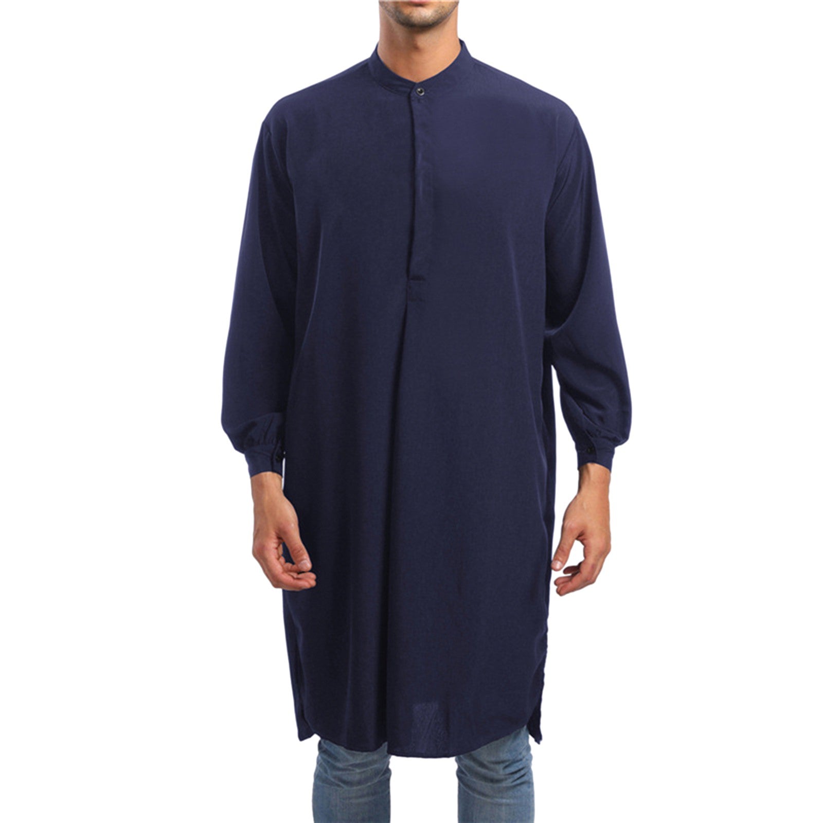 Men'S Spring Autumn Arab Long Gown Robe Shirt Solid Long Sleeve Button Down Mus image 2