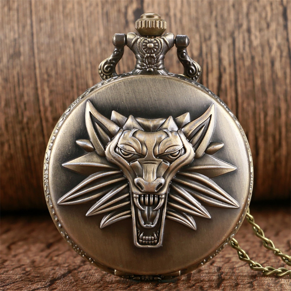 Bronze roaring lion head embossed personality necklace pocket watch Arabic nume image 0