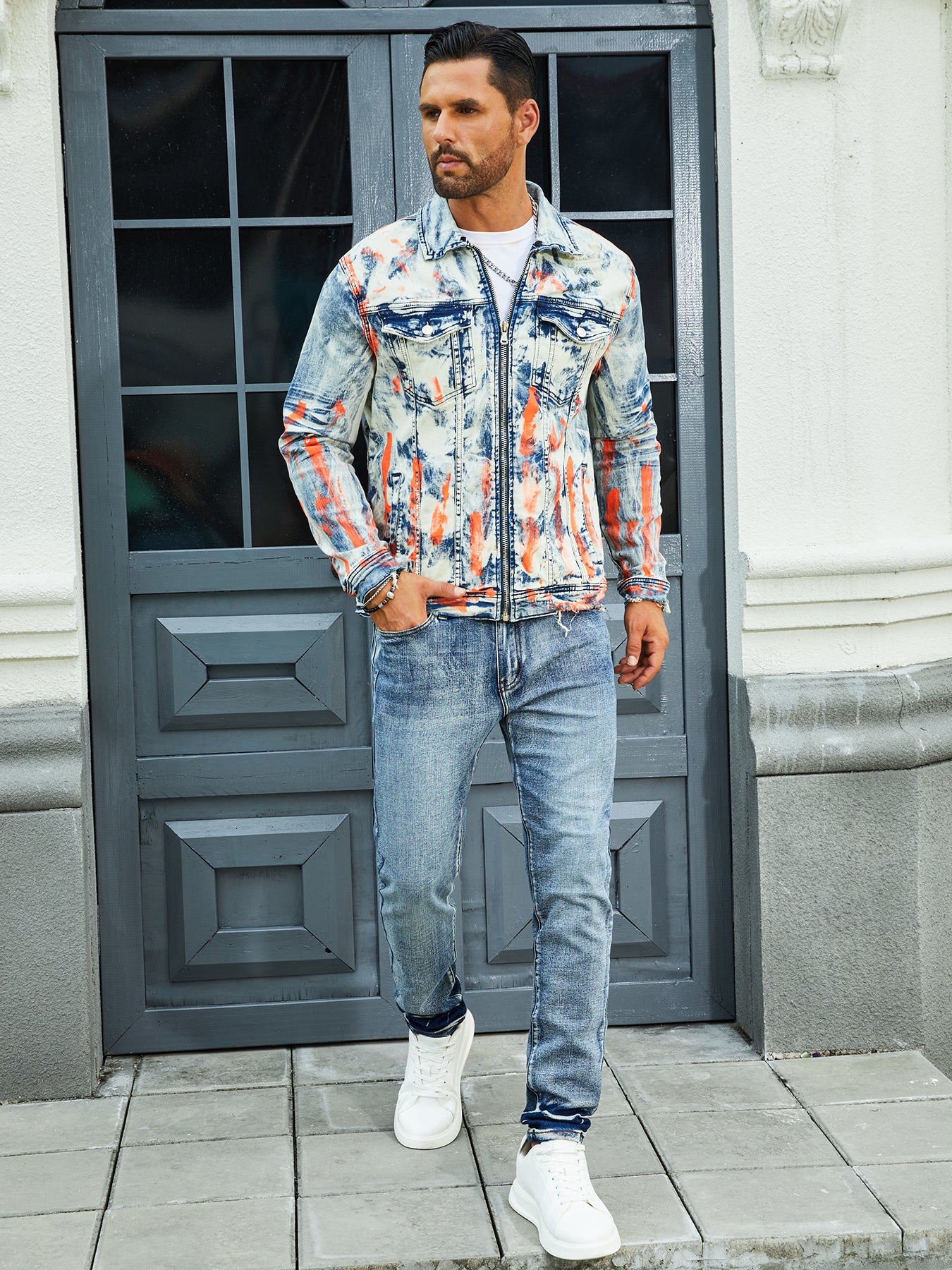 Men's Fashion Stretch Jacket, Full Stripe Print, Fashion Wash, Patterned Bay, S image 2