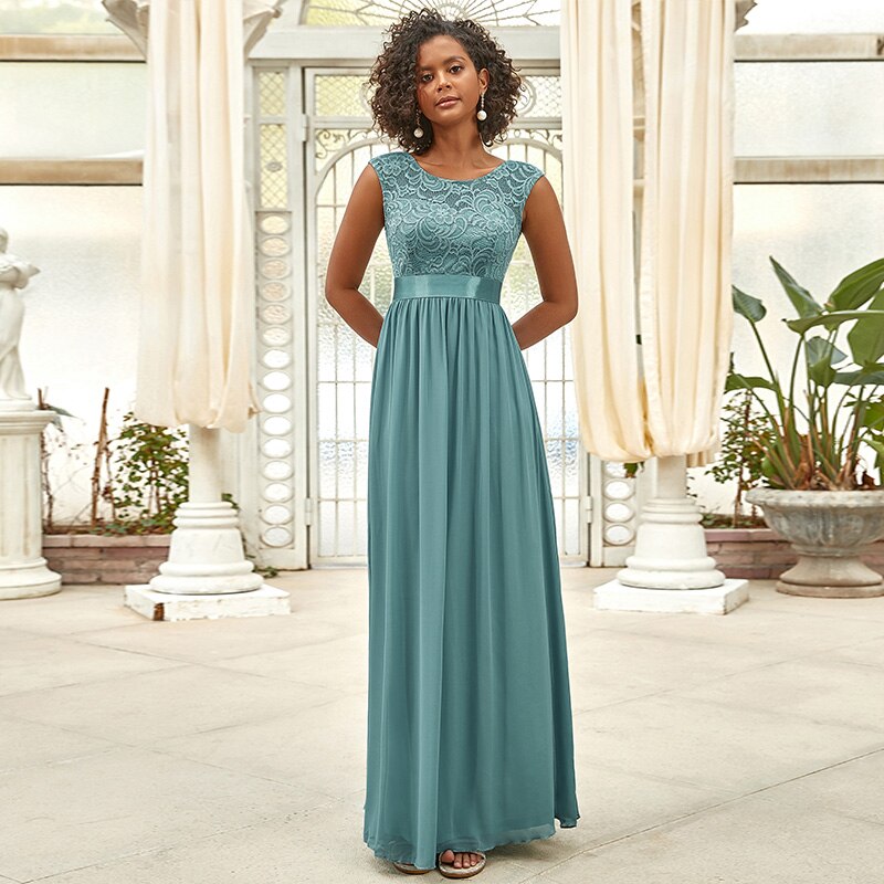 Ever-Pretty Classic Round Neck Backless Lace Bodice Bridesmaid Dress image 0