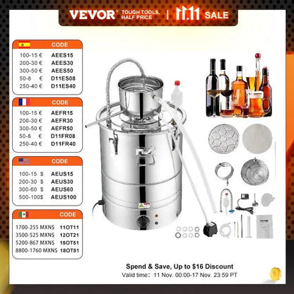 VEVOR 30/50L Stainless Steel Alcohol Distiller Alcohol Still Essential Oil Brew image 1