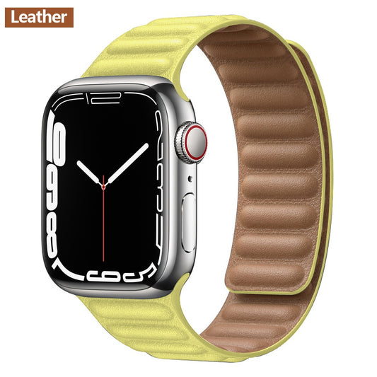 Leather Link For Apple Watch Band 45mm 41mm 44mm 40mm 49mm Original Magnetic Lo image 0