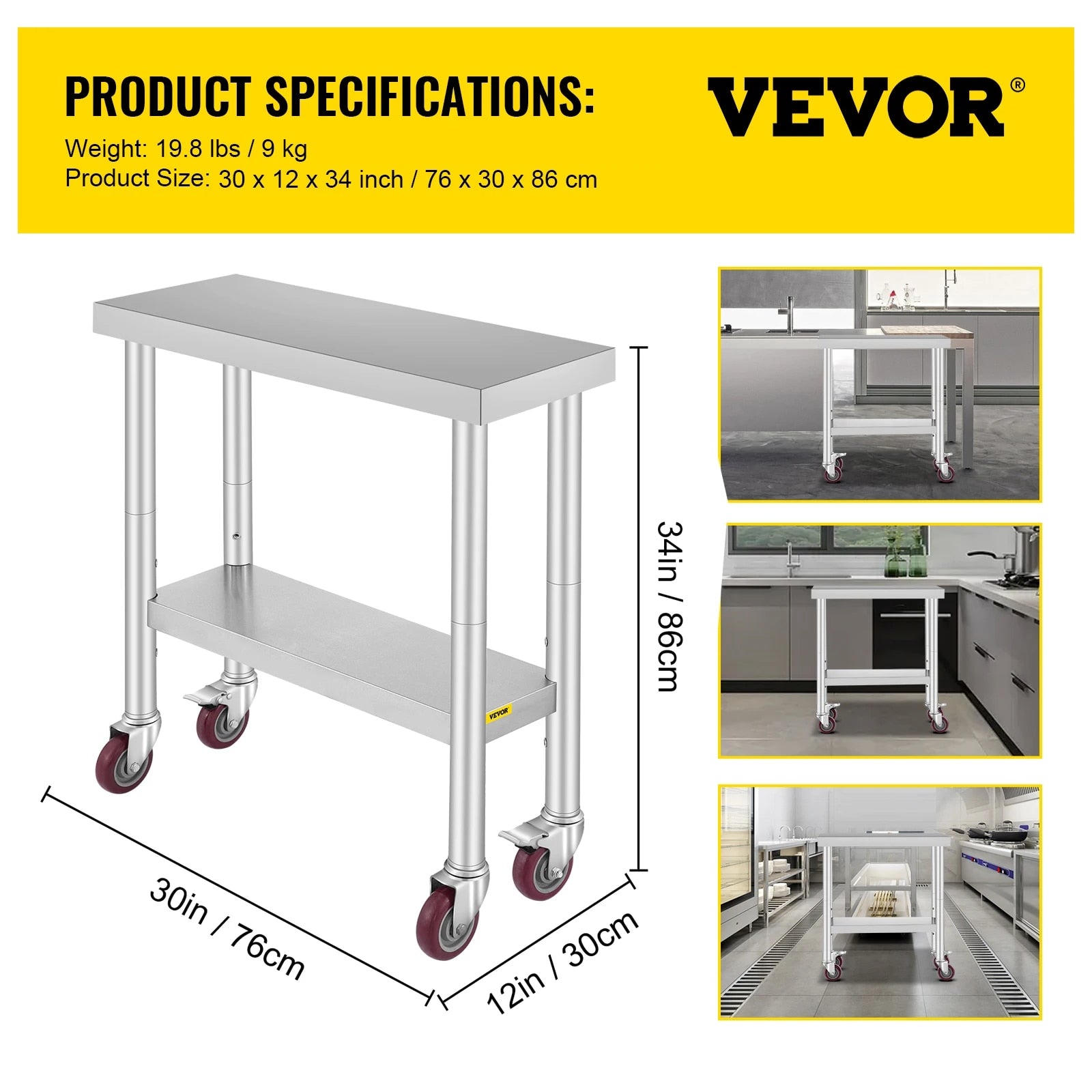 VEVOR Stainless Steel Kitchen Worktable shelves Commercial Work Bench Table wit image 1