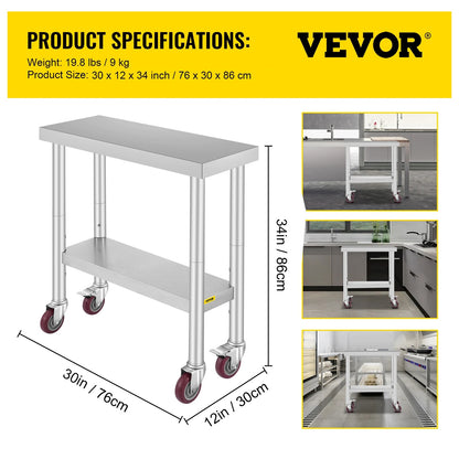 VEVOR Stainless Steel Kitchen Worktable shelves Commercial Work Bench Table wit image 1
