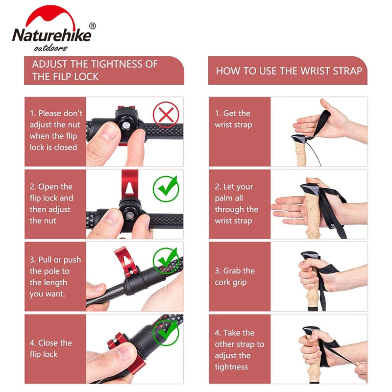 Naturehike Trekking Poles 2pcs Carbon Fiber Collapsible Telescopic Sticks Light image 4