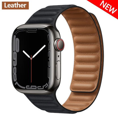 Leather Link For Apple Watch Band 45mm 41mm 44mm 40mm 49mm Original Magnetic Lo image 14