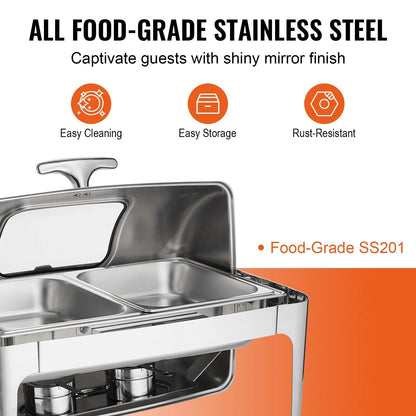 VEVOR 9QT Roll-top ChaFolding Dish Buffet Set Stainless Steel Chafer w/2 Half Pans