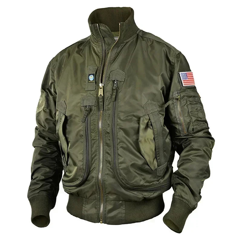 Men Tactical Military Jackets Big Pocket Pilot Baseball Air Force Coat ArmyGree image 5