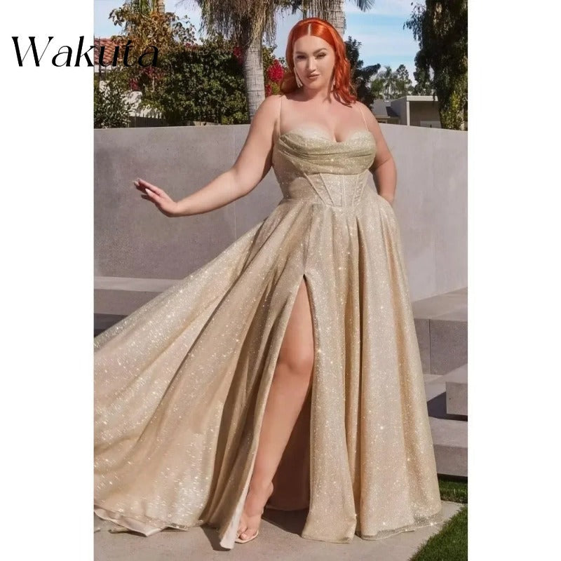 Shiny Spaghetti Straps Sequin Prom Dress for Women 2024  Sweetheart