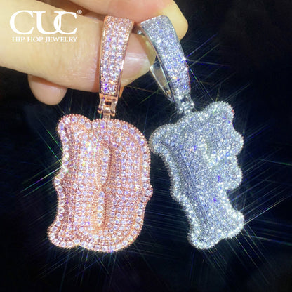CUC A~Z Double Layer Letter Name Pendant With Iced Out Zirconia Gold Silver Col