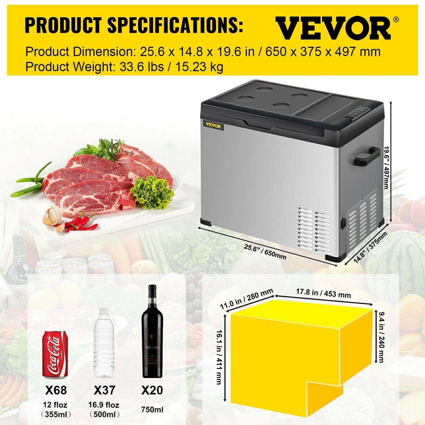 VEVOR 30L 40L 50L Mini Car Refrigerator Portable Fridge zer 12/24V DC 110-2