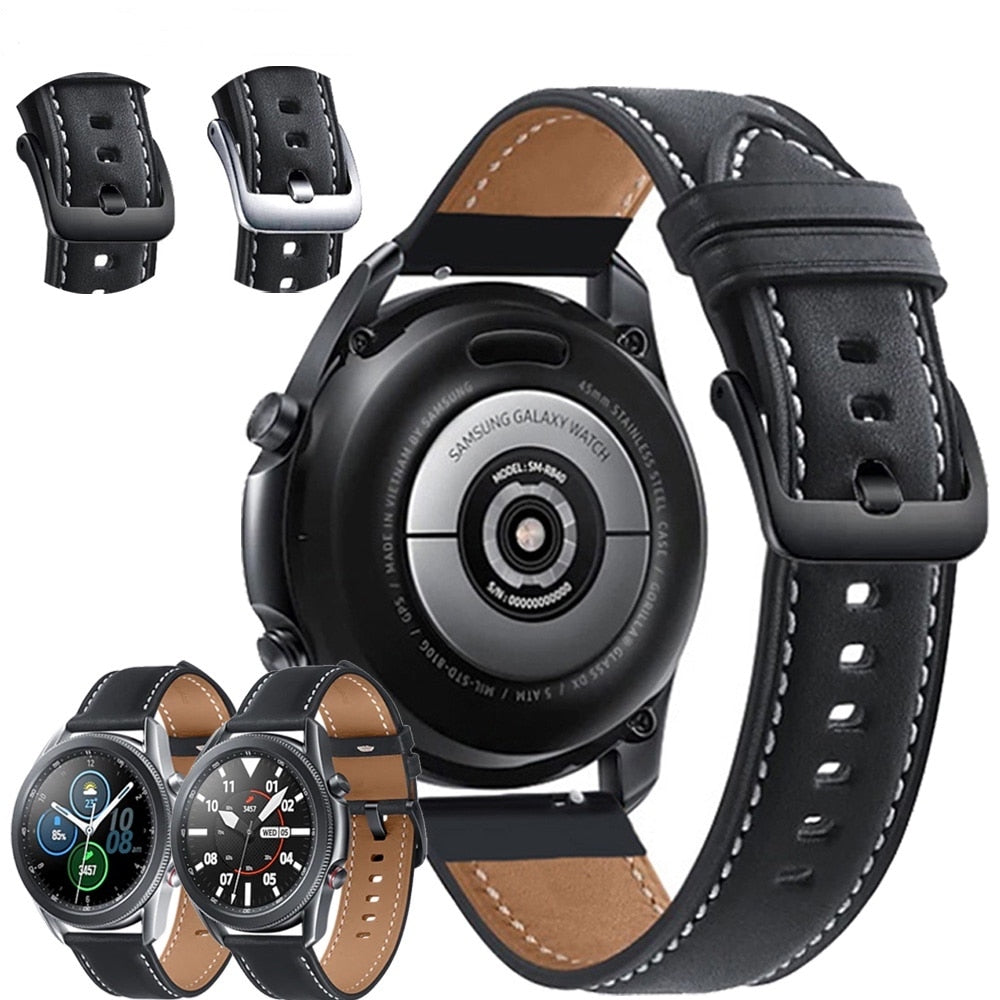22mm 20mm Leather Bracelet For Samsung Galaxy Watch 3 41 45mm 46mm 42mm Strap F image 0