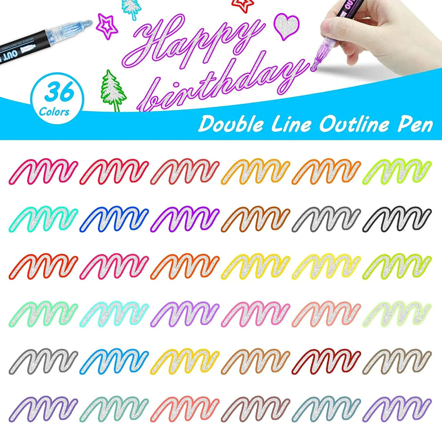 24 Color Double Line Outline Art Pen Marker Pen DIY Graffiti Outline Marker Pen image 7