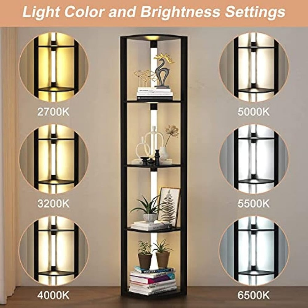 VTRIN Corner Shelf with Light, Modern Home Decor Stand Floor Lamps with Storage image 2