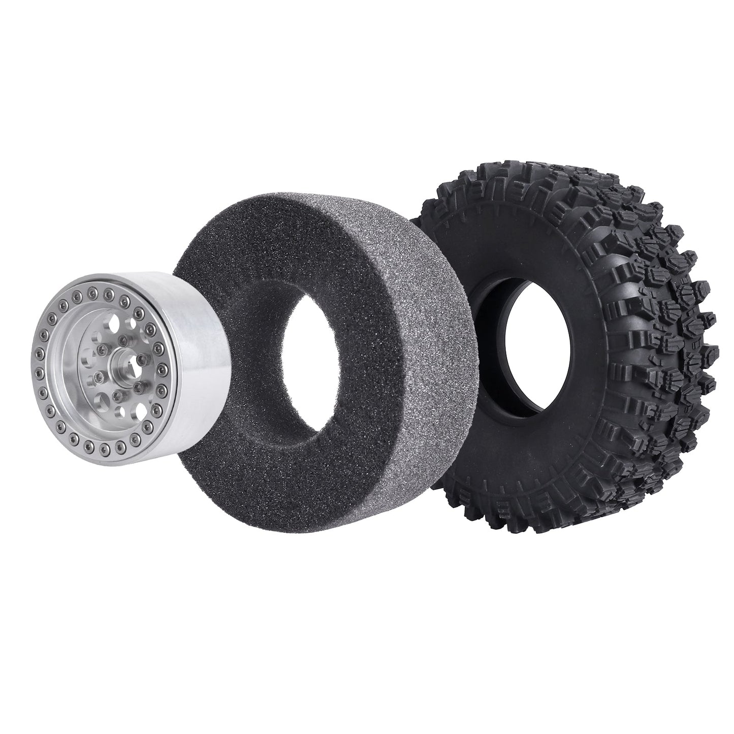 HobbyPark 4.72 " 1.9 Crawler Tires and 1.9 Beadlock Wheels Set for Axial SCX image 1