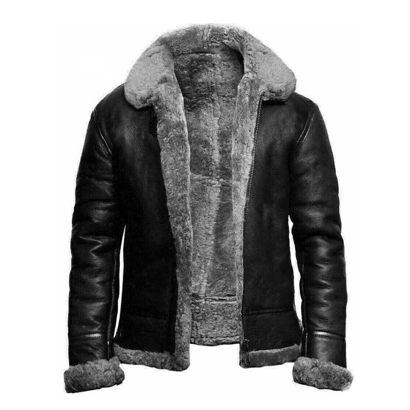 Men Plush Jacket Integrated Fur Comfortable Thickening Warm Long Sleeved Solid  image 3