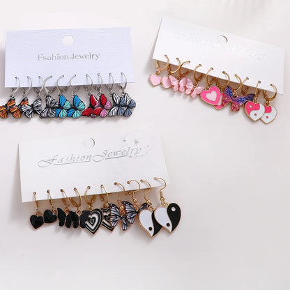 17KM Metal Butterfly Heart Hoop Earring Set for Women Girls Fashion Colorful Dr image 6