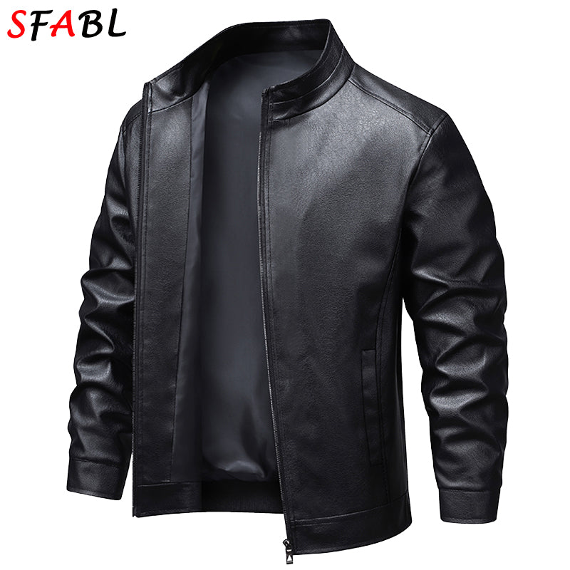 Autumn Winter Men's Motorcycle PU Leather Jacket Coat Biker New Fashion Leather image 0