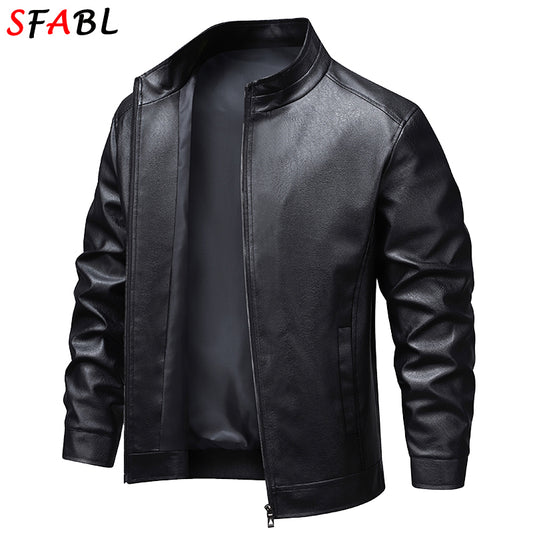 Autumn Winter Men's Motorcycle PU Leather Jacket Coat Biker New Fashion Leather image 0