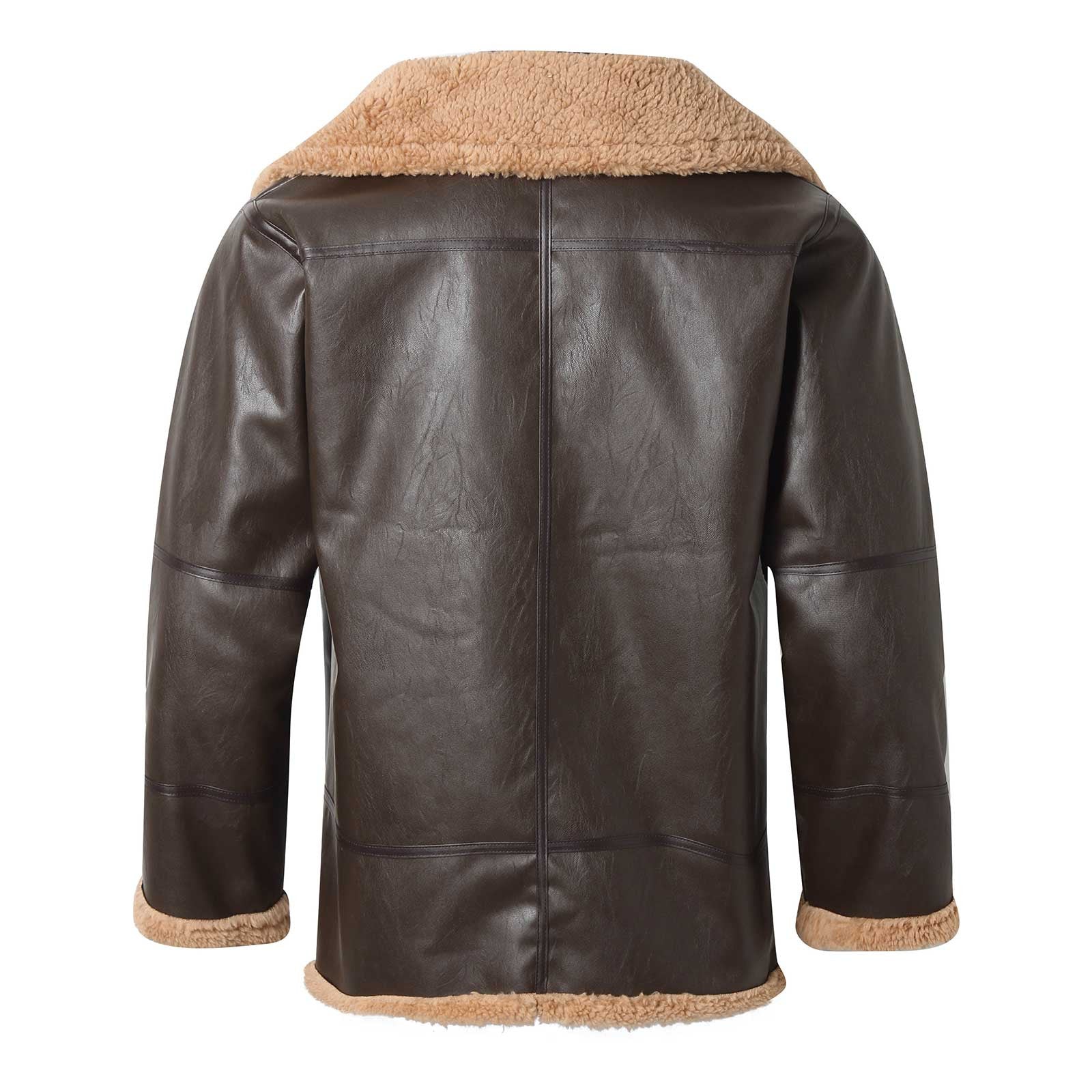 Men's Fleece Lined PU Leather Jacket Autumn WInter Artificial Fur Long Sleeve Z image 3