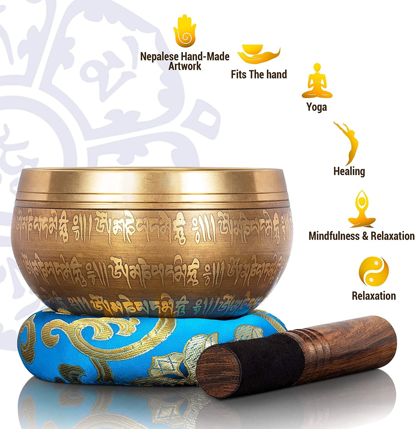 12cm Diameter Handmade Singing bowls with Leather Stick 4 Buddha Design Meditat image 4