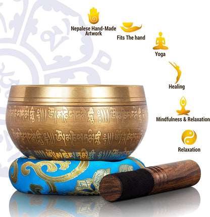 12cm Diameter Handmade Singing bowls with Leather Stick 4 Buddha Design Meditat image 4
