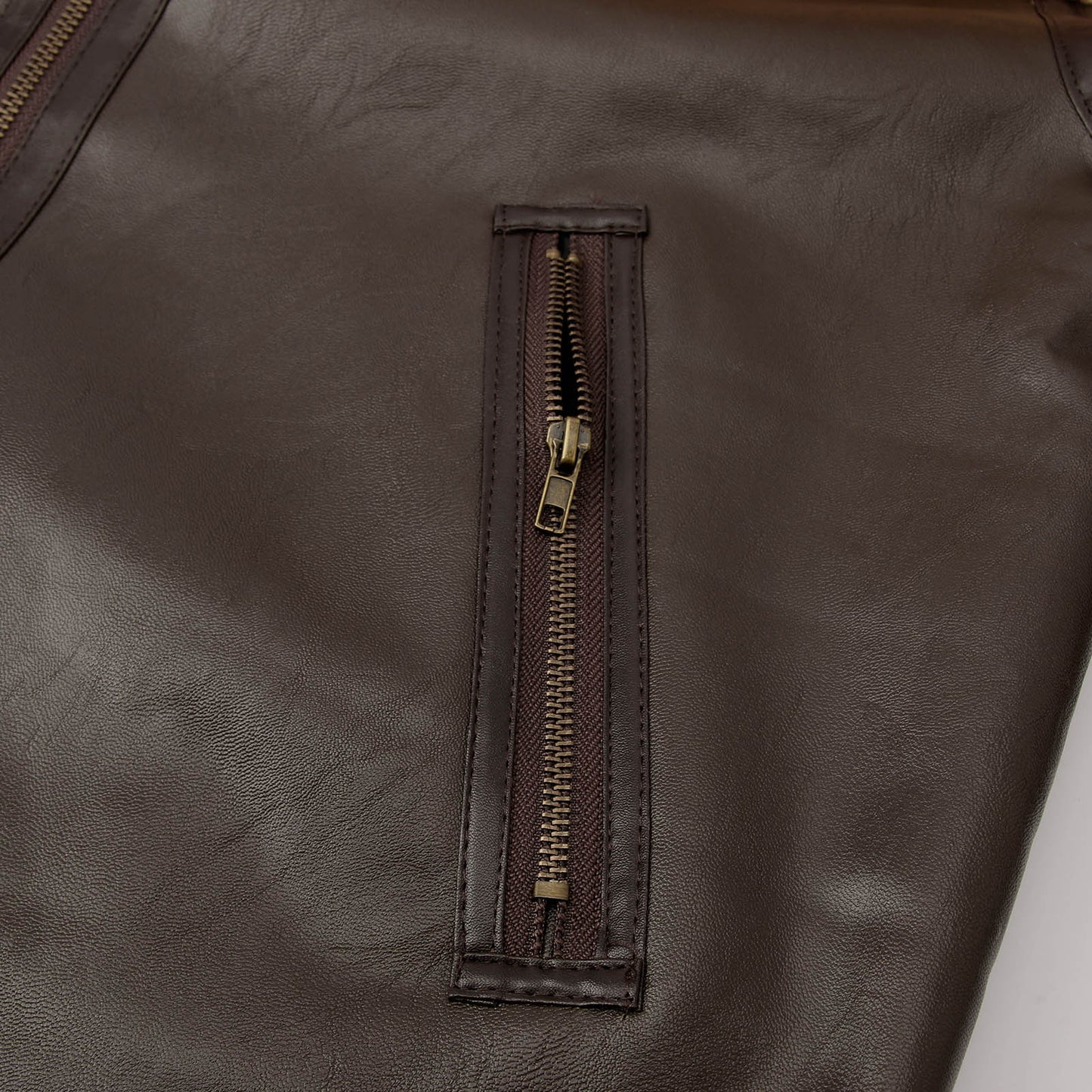 Men's Fleece Lined PU Leather Jacket Autumn WInter Artificial Fur Long Sleeve Z image 5