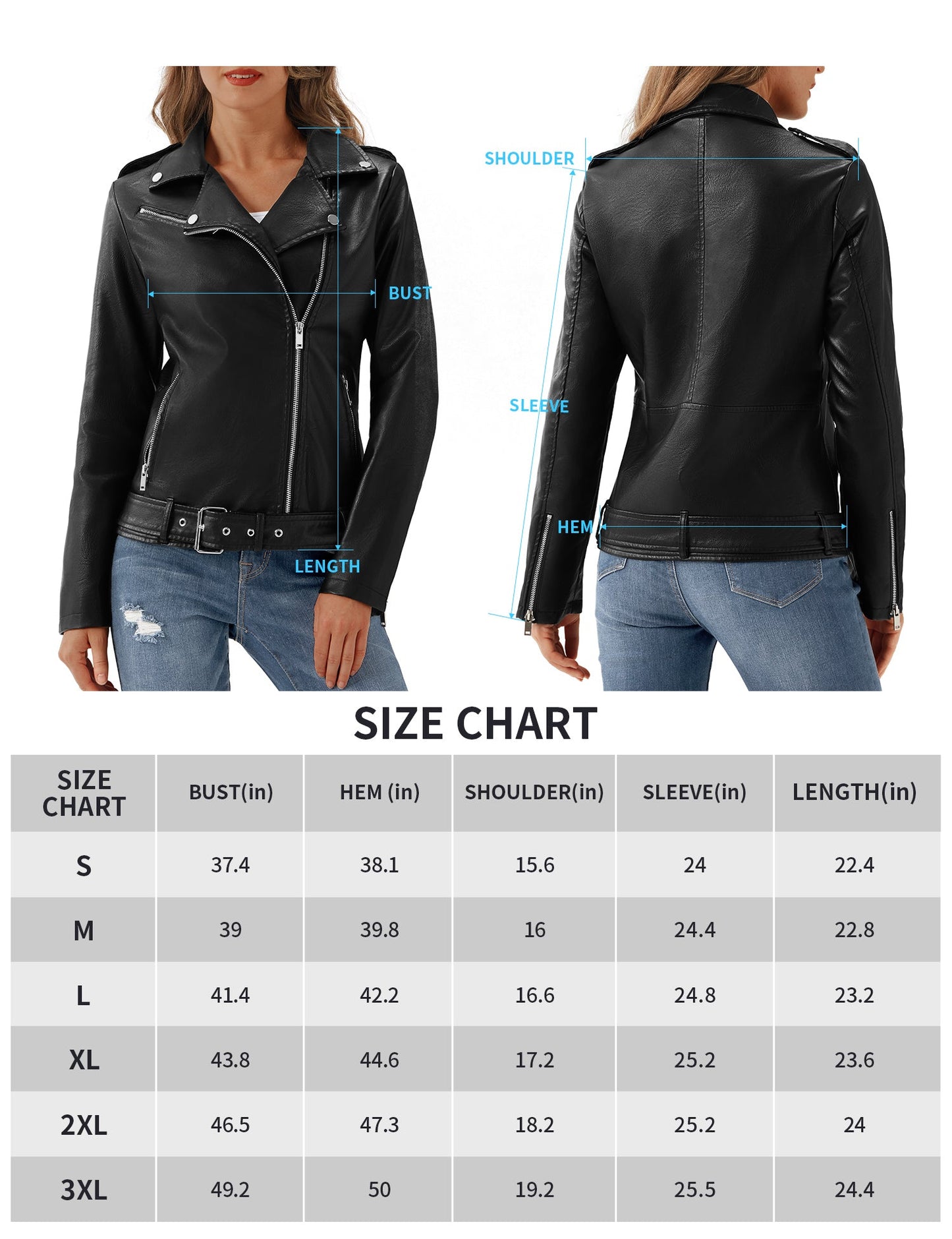 UR Women's Faux Leather Jacket Black Motorcycle Moto Biker Short Coat